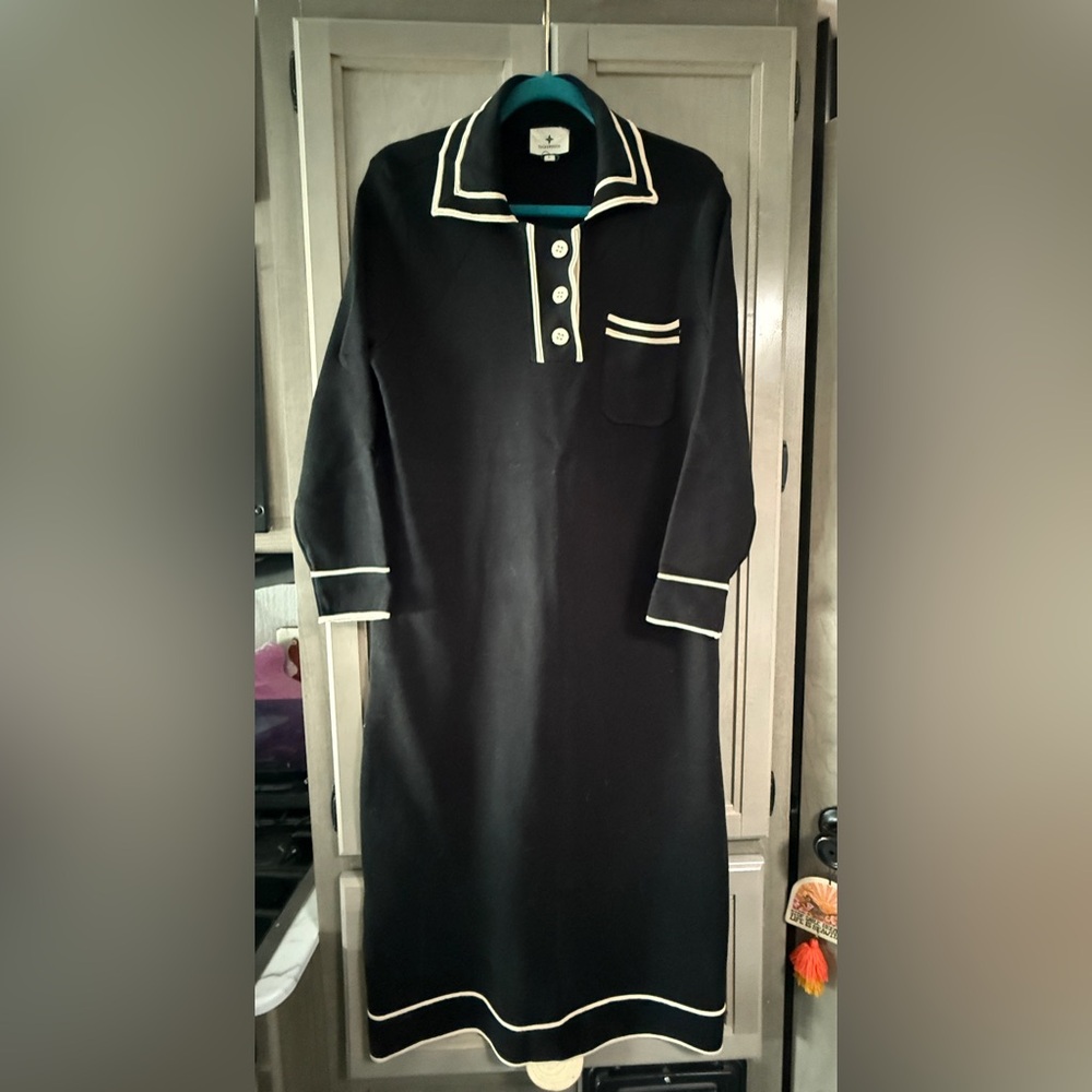 Tuckernuck Black Long Sleeve Dress with Cream Accents